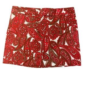J. Crew Red Olive Green Paisley Tailored Mini Cotton Skirt Sz 6